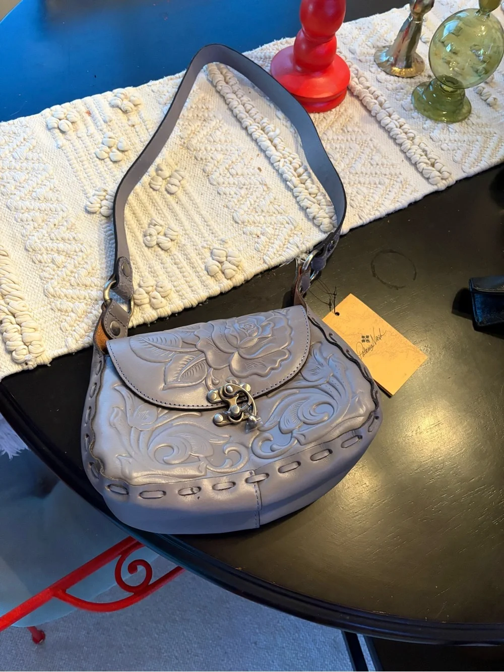 Patricia Nash Lavender Gray Embossed Leather Shoulder Bag